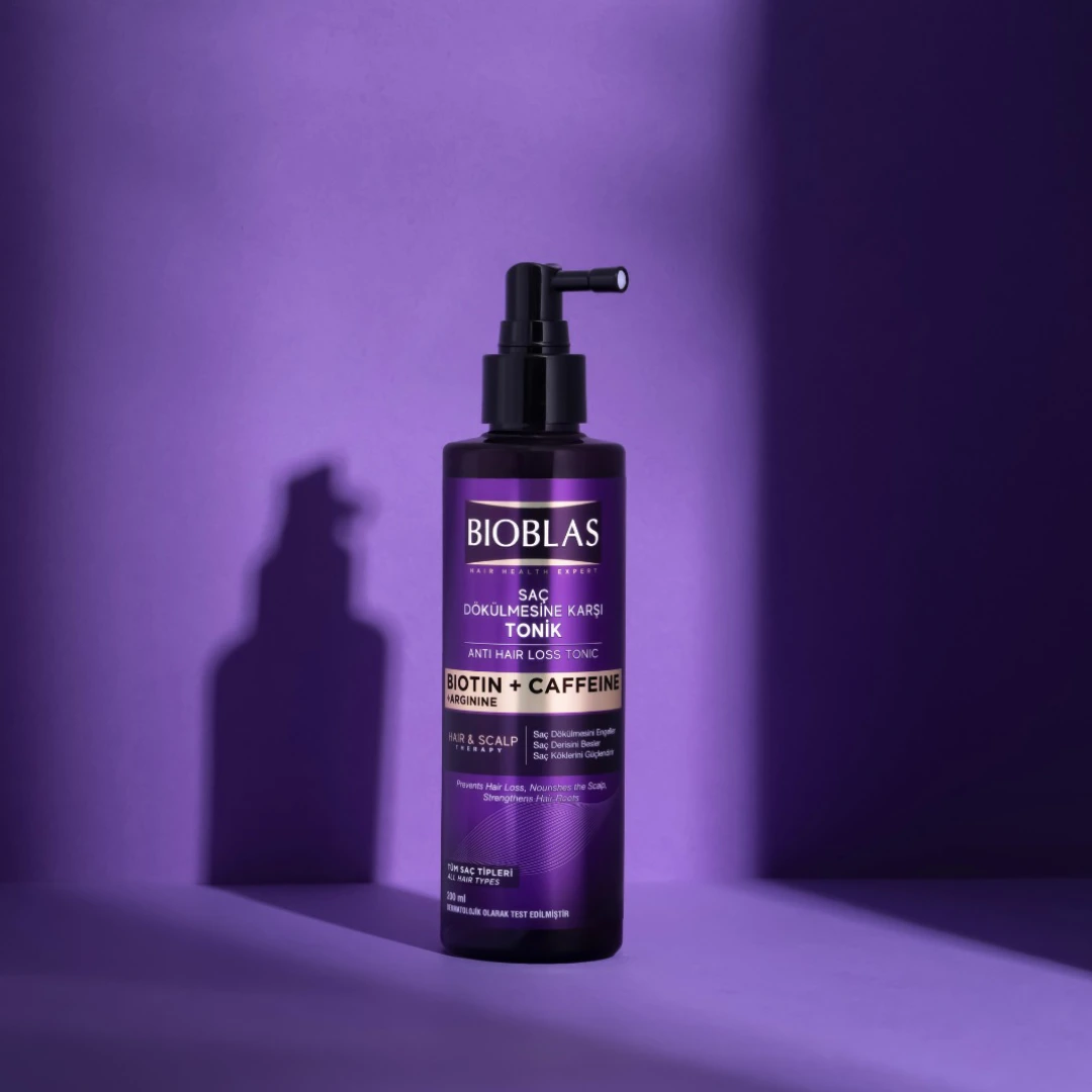 Saç dökülmesine karşı güçlü destek! 💜 Biotin + Kafein + Arginine içeren Bioblas Saç Dökülmesine Karşı Tonik, saç köklerini besler, dökülmeyi önlemeye yardımcı olur.